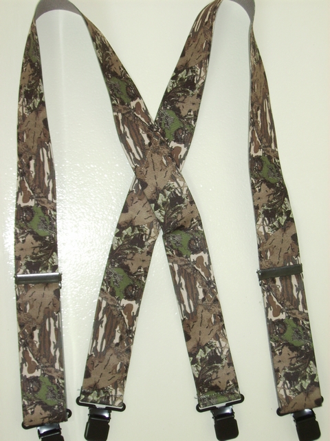 LIICENSED CAMOUFLAGE IMAGE Suspenders 1 1/2" wide and 48" longWith 2 Length Adjusters And 4 Grips. High Stainless Steel GRIPS and Two Secure Stainless Steel Adjusters. Entirely Stretchable Hand Washable and Hang to Dry Cotton/Polyester Material. UB220N48IMAG